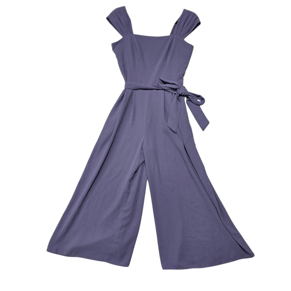 Gal Meets Glam Collection Jumpsuit Women 6 Purple Polyester Wide Leg Belted